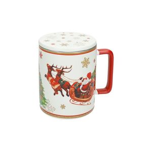 Cana cu infuzor si capac, Christmas, Brandani, 8x11.5 cm, portelan New Bone China imagine