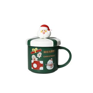 Cana cu capac si lingurita, Tree Xmas Green Gold, Brandani, 10x13.5 cm, portelan New Bone China imagine