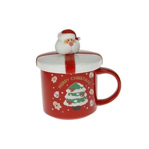Cana cu capac si lingurita, Father Xmas Red Gold, Brandani, 10x13.5 cm, portelan New Bone China imagine