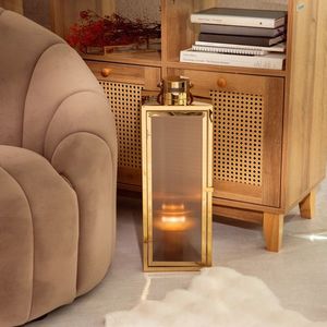 Felinar Tondo, Homla, 18x18x50 cm, metal/sticla striata, auriu imagine