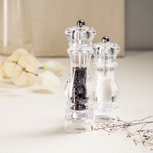 Set 2 rasnite pentru sare/piper Hallais, Homla, 6x16 cm / 6x20 cm, acril, transparent imagine