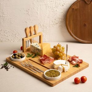 Platou servire branzeturi, 10 piese Rumi, Homla, 37x28 cm, bambus/inox, natur imagine