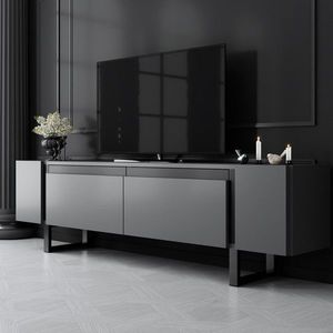 Comoda TV, Hanah Home, Yildiz, 180x50x30 cm, Antracit / Negru imagine