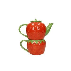 Ceainic cu ceasca 2in1, Brandani, Strawberry, 17x11x16 cm, dolomit, rosu imagine