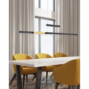 Lustra Trajan, TRIO, 150.5x6x150 cm, 45W, 1x SMD, metal, negru mat/natur imagine