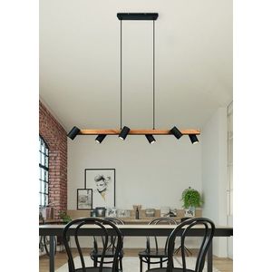 Lustra Marley, TRIO, 115x20x150 cm, 35W, 6x GU10, metal, negru mat/natur imagine