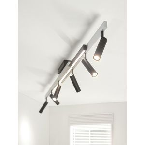 Plafoniera Zeno, TRIO, 180x8.5x15 cm, 5.5W, 18W, 6x SMD, 1x SMD, metal, argintiu lucios/negru imagine