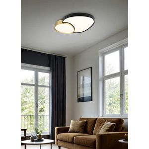 Plafoniera Rise, TRIO, 70x66x8.5 cm, 45W, 1x SMD, metal, negru/auriu imagine