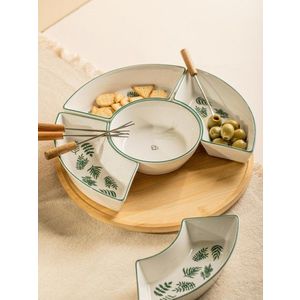 Platou servire cu tava rotativa Fincan, Homla, 30 cm, portelan/bambus, multicolor imagine