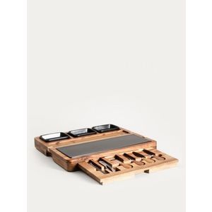 Set servire branzeturi 16 piese Fresca, Homla, lemn/portelan/inox, natur/negru imagine