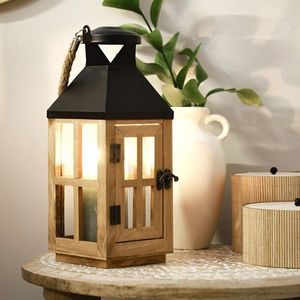 Felinar Burel, Homla, 12x12x31 cm, lemn/sticla, natur/negru imagine