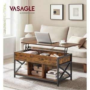Masuta de cafea cu blat rabatabil, Vasagle Lift Top, 100x50x49-62 cm, PAL/otel, maro imagine