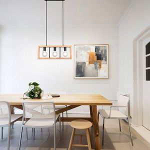 Lustra Agra, TRIO, 60x8.5x150 cm, 10W, 3x E27, metal, negru mat/natur imagine