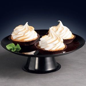 Platou cu picior pentru tort Lily, Ambition, 32 cm, sticla, negru imagine