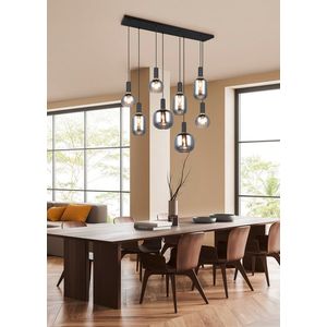 Lustra Diva, TRIO, 115x20x150 cm, 10W, 8x E27, metal, negru mat/argintiu imagine