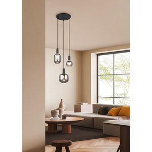 Lustra Diva, TRIO, 38.5x30x150 cm, 10W, 3x E27, metal, negru mat/argintiu imagine