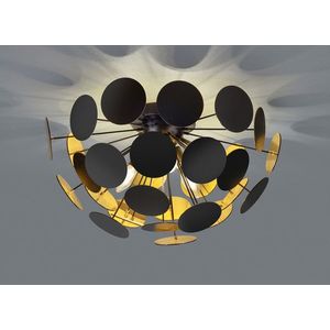 Plafoniera Discalgo, TRIO, 54x30 cm, 40W, 3x E14, metal, negru mat/auriu imagine