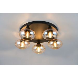 Plafoniera Divina, RL, 49x15 cm, 10W, 5x E14, sticla, negru/chihlimbar imagine