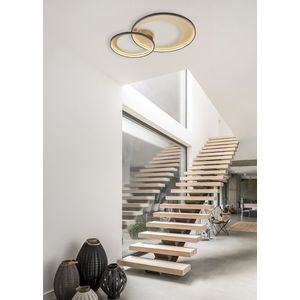 Plafoniera Granada, TRIO, 85x60x8.5 cm, 36W, 1x SMD, metal, negru mat/auriu imagine