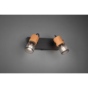 Plafoniera Tosh, TRIO, 26x9x19.5 cm, 15W, 2x E14, metal, negru mat/natur imagine