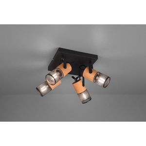 Plafoniera Tosh, TRIO, 22x22x19.5 cm, 40W, 4x E14, metal, negru mat/natur imagine