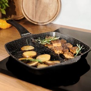 Tigaie grill cu 2 compartimente Lucaso, Homla, 28x28x4.5 cm, 1.6 L, aluminiu/plastic, negru imagine