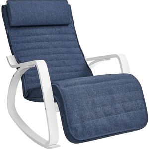 Scaun balansoar reglabil in 5 pozitii, Songmics, 67x121.5x84 cm, max 150 kg, lemn de mesteacan/textil cu aspect de in, albastru/alb imagine