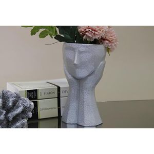 Ghiveci, CY0457, 11x20x11 cm, Poliester, Argintiu imagine