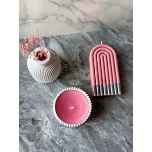 Set de lumanari, Glamour Candle 14ST, Beton, Rosu/Alb imagine