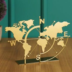 Decoratiune, World Map, 18x26 cm, Metal, Auriu imagine