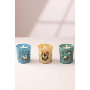 Set de lumanari, Secret Garden, Sticla, Albastru / Verde / Muștar imagine