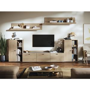 Living Silensia C3 - Mobila sufragerie aspect lemn / bej imagine