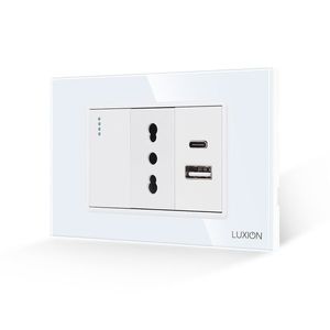 Intrerupator Simplu + Priza Ingusta si USB A+C cu Rama din Sticla LUXION, Standard Italian, 3M imagine