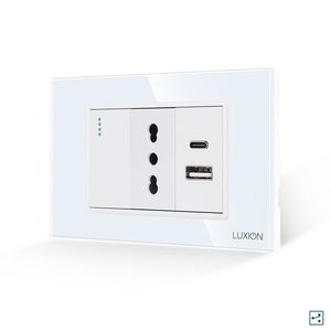 Intrerupator Simplu Cap Scara + Priza Ingusta si USB A+C cu Rama din Sticla LUXION, Standard Italian, 3M imagine