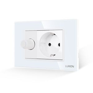 Intrerupator Mecanic cu Variator + Priza cu Rama din Sticla LUXION, Standard Italian, 3M imagine