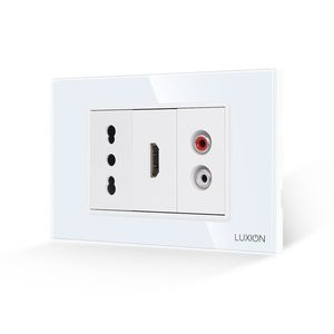 Priza Ingusta + HDMI + Audio cu Rama Din Sticla LUXION, Standard Italian, 3M imagine