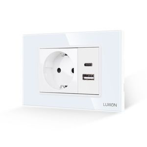 Priza Schuko si USB A+C cu Rama din Sticla LUXION, Standard Italian, 3M imagine