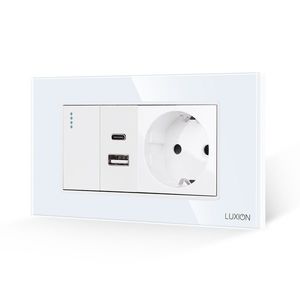 Intrerupator Simplu + Priza USB A+C + Priza Schuko cu Rama din Sticla LUXION, Standard Italian, 4M imagine