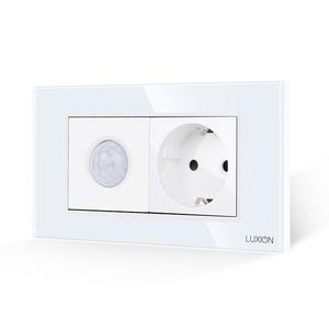 Senzor de Miscare 2M si Priza Schuko LUXION cu Rama din Sticla, Standard Italian, 4M imagine