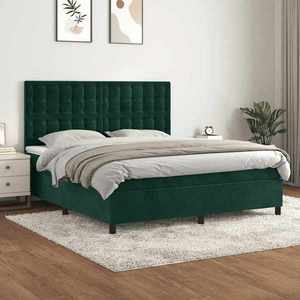 vidaXL Pat box spring cu saltea, verde închis, 180x200 cm, catifea imagine