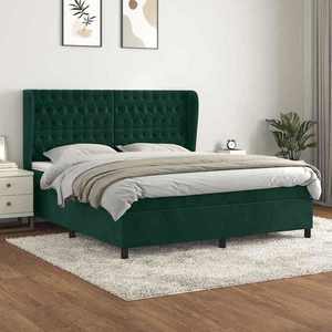 vidaXL Pat box spring cu saltea, verde închis, 180x200 cm, catifea imagine