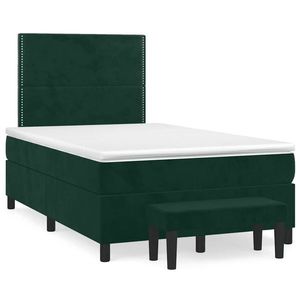 vidaXL Pat box spring cu saltea, verde închis, 120x190 cm, catifea imagine