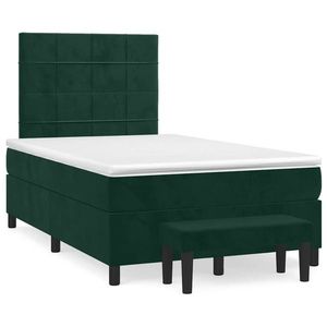 vidaXL Pat box spring cu saltea, verde închis, 120x190 cm, catifea imagine
