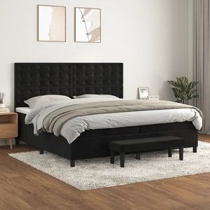 vidaXL Pat box spring cu saltea, negru, 200x200 cm, catifea imagine