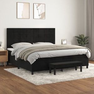 vidaXL Pat box spring cu saltea, negru, 200x200 cm, catifea imagine