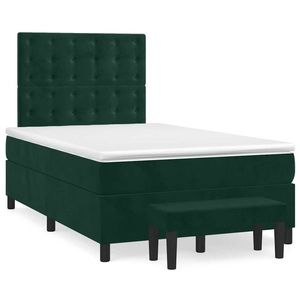 vidaXL Pat box spring cu saltea, verde închis, 120x190 cm, catifea imagine