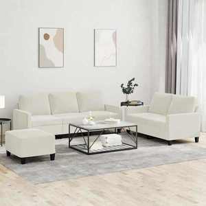 vidaXL Set de canapele cu perne, 3 piese, crem, catifea imagine