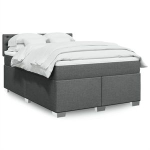 vidaXL Pat box spring cu saltea, gri închis, 140x190 cm, textil imagine
