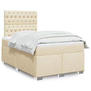 vidaXL Pat box spring cu saltea, crem, 120x200 cm, textil imagine