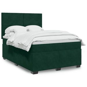 vidaXL Pat box spring cu saltea, verde închis, 140x200 cm, catifea imagine